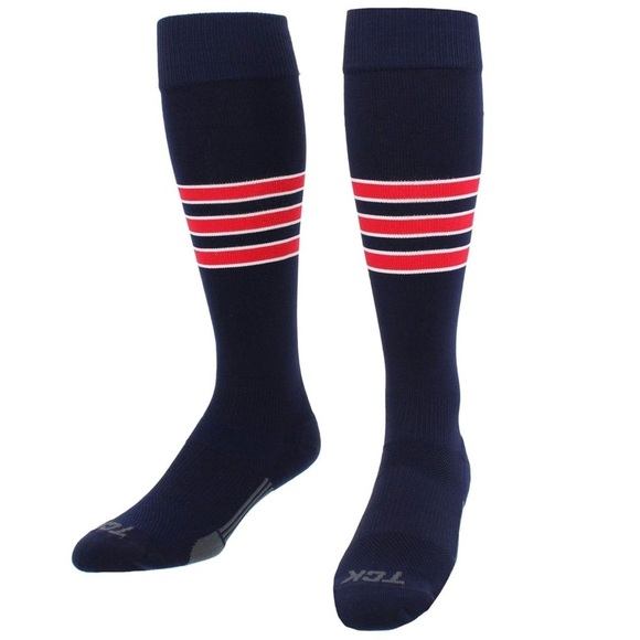TCK • Unisex Elite Performance Navy & Red Baseball Softball Stripe Dugout Socks - Picture 1 of 7